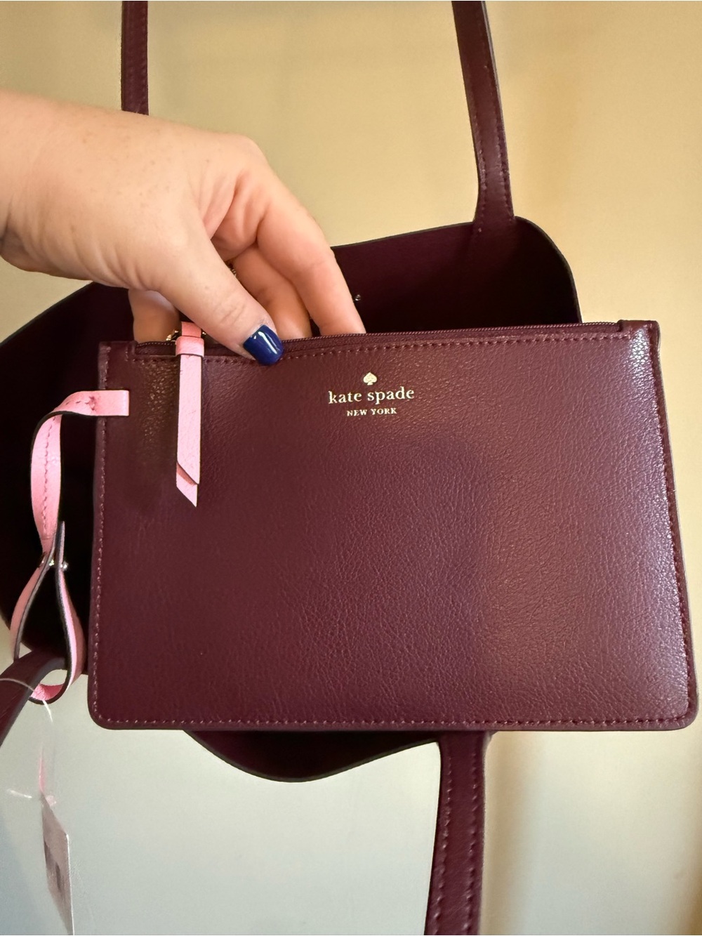 kate spade Pink Tote with Burgundy Polka Dots and Heart Charm - Picture 7 of 8